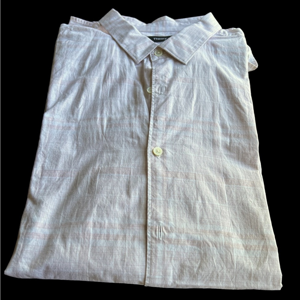 MEN’S THEORY LONG SLEEVE BUTTON DOWN White and pale pink. XXL